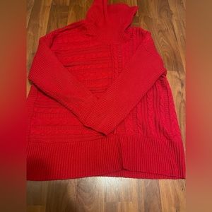 Red turtleneck knit sweater tunic